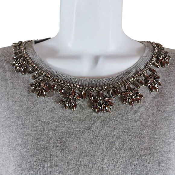 Lauren Ralph Lauren Gray Embellished Jewel Sweater L Lightweight Beaded Knit Top - Picture 3 of 8